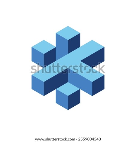 This is a block logo design of a monogram letter T in 3d hexagonal shape in blue color that looks clean and modern in a white background