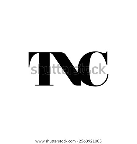 The image shows a flat monogram logo design of an initial letter TNC in black color that looks clean and formal on a white background