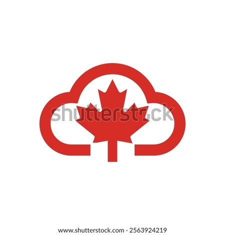 The image shows a flat logo design of a Canadian maple leaf inside a cloud in red color that looks clean on a white background