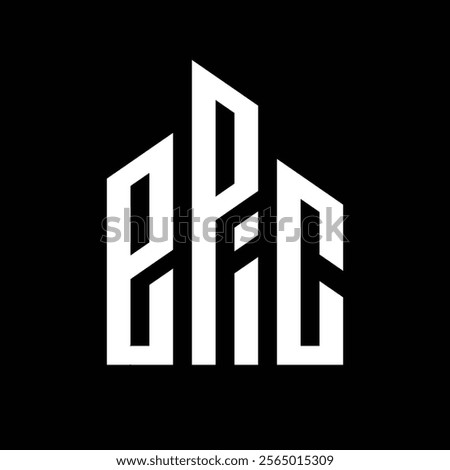 The image shows a flat wordmark logo design of letters EPIC that forms a tall building block shape in white color that looks sharp and bold on a black background