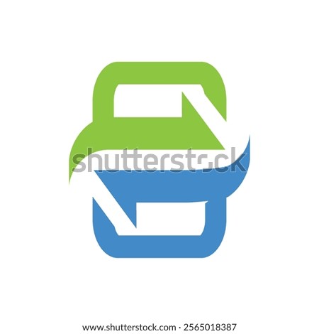 The image shows a flat logo design of a cellular phone with two circular arrows in green and blue color