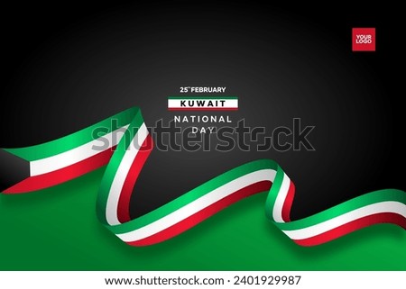 Kuwait National Day 25th February with flag wave background