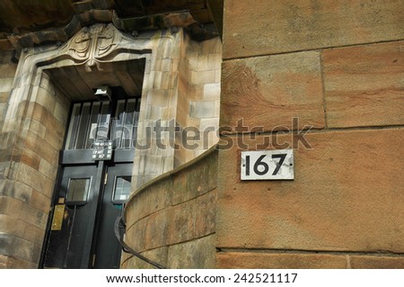 GLASGOW, SCOTLAND - 16 FEBRUARY 2014:  Glasgow School of Art front entrance
