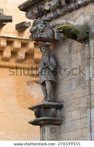 STIRLING, SCOTLAND, UK - 9 MAY 2015: Statue of King James V of Scotland on the outside of the Royal Palace of Stirling Castle.  The palace was built for King James V and his wife Mary of Guise