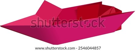 Origami, the art of folding paper into the shape of a ship or boat vessel. The image is shown front left. Brick red color.