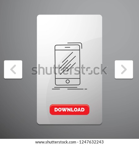 Device, mobile, phone, smartphone, telephone Line Icon in Carousal Pagination Slider Design & Red Download Button