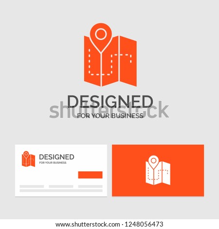 Business logo template for Map, Camping, plan, track, location. Orange Visiting Cards with Brand logo template.