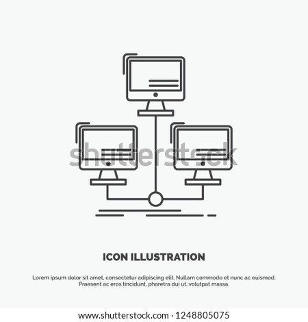 database, distributed, connection, network, computer Icon. Line vector gray symbol for UI and UX, website or mobile application