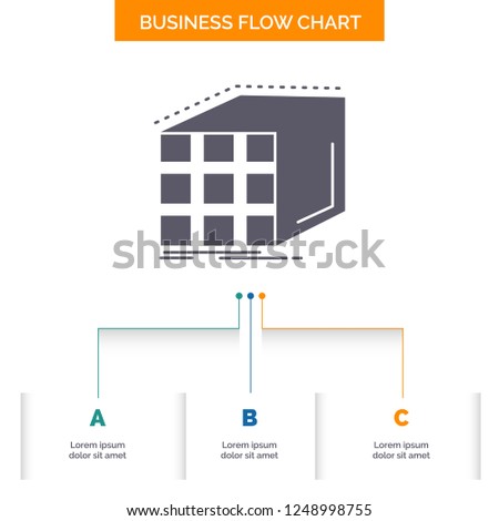 Abstract, aggregation, cube, dimensional, matrix Business Flow Chart Design with 3 Steps. Glyph Icon For Presentation Background Template Place for text.