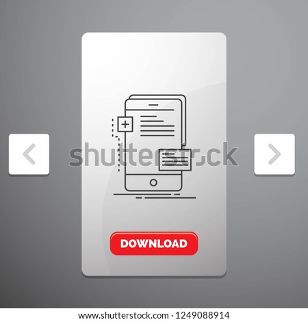 frontend, interface, mobile, phone, developer Line Icon in Carousal Pagination Slider Design and Red Download Button