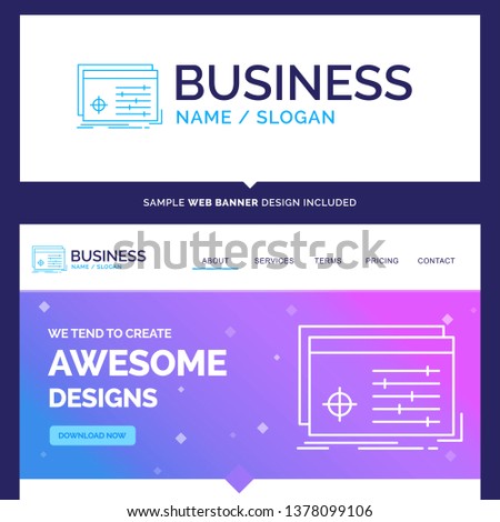 Beautiful Business Concept Brand Name File, object, processing, settings, software Logo Design and Pink and Blue background Website Header Design template. Place for Slogan / Tagline. Exclusive Websit