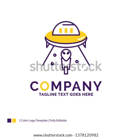 Company Name Logo Design For alien, space, ufo, spaceship, mars. Purple and yellow Brand Name Design with place for Tagline. Creative Logo template for Small and Large Business.