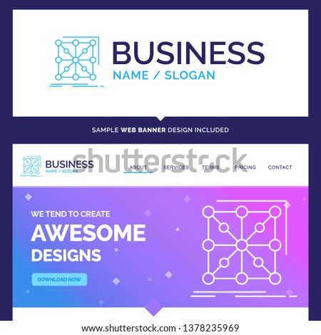 Beautiful Business Concept Brand Name Data, framework, App, cluster, complex Logo Design and Pink and Blue background Website Header Design template. Place for Slogan / Tagline. Exclusive Website bann