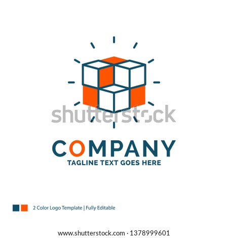 box, labyrinth, puzzle, solution, cube Logo Design. Blue and Orange Brand Name Design. Place for Tagline. Business Logo template.