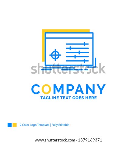 File, object, processing, settings, software Blue Yellow Business Logo template. Creative Design Template Place for Tagline.