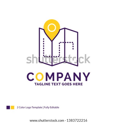 Company Name Logo Design For Map, Camping, plan, track, location. Purple and yellow Brand Name Design with place for Tagline. Creative Logo template for Small and Large Business.