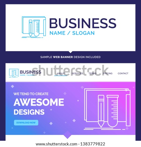 Beautiful Business Concept Brand Name build, equipment, fab, lab, tools Logo Design and Pink and Blue background Website Header Design template. Place for Slogan / Tagline. Exclusive Website banner an