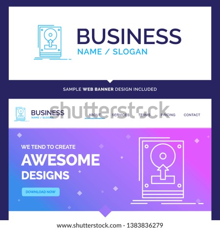 Beautiful Business Concept Brand Name install, drive, hdd, save, upload Logo Design and Pink and Blue background Website Header Design template. Place for Slogan / Tagline. Exclusive Website banner an