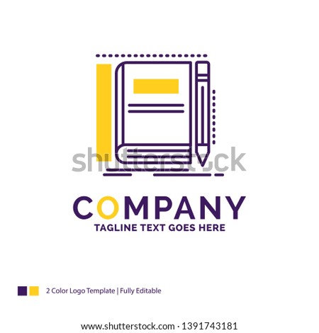 Company Name Logo Design For Book, notebook, notepad, pocket, sketching. Purple and yellow Brand Name Design with place for Tagline. Creative Logo template for Small and Large Business.