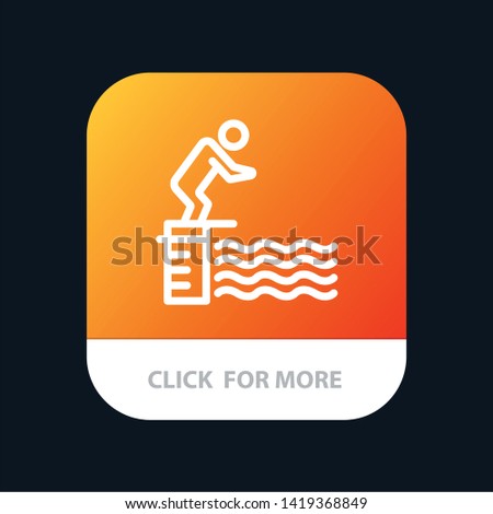 Diving, Jump, Platform, Pool, Sport Mobile App Button. Android and IOS Line Version