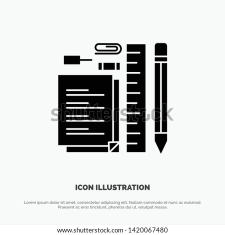 Stationary, Pencil, Pen, Notepad, Pin solid Glyph Icon vector