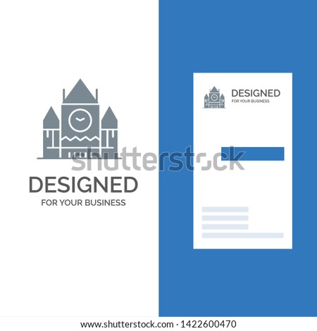 Canada, Centre Block, Government, Landmark Grey Logo Design and Business Card Template