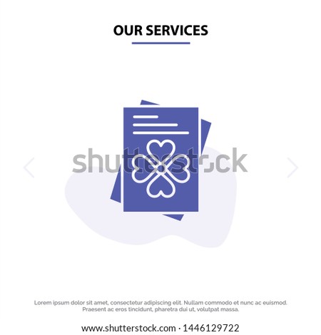 Our Services Passport, World, Ireland Solid Glyph Icon Web card Template