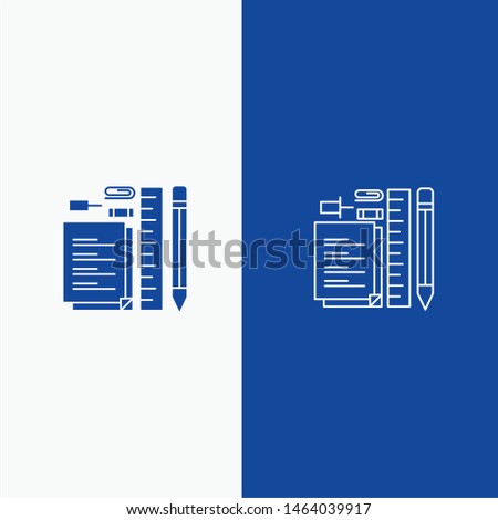 Stationary, Pencil, Pen, Notepad, Pin Line and Glyph Solid icon Blue banner Line and Glyph Solid icon Blue banner. Vector Icon Template background
