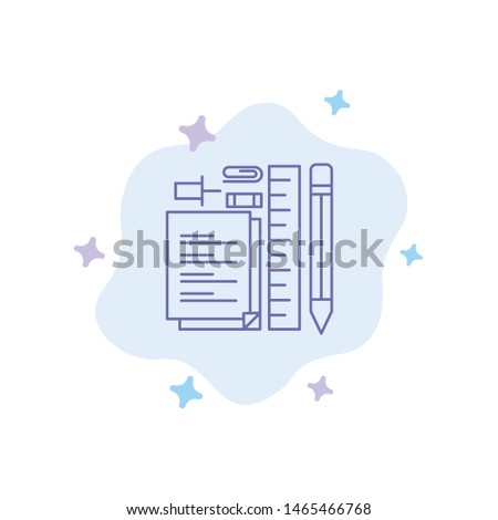 Stationary, Pencil, Pen, Notepad, Pin Blue Icon on Abstract Cloud Background. Vector Icon Template background