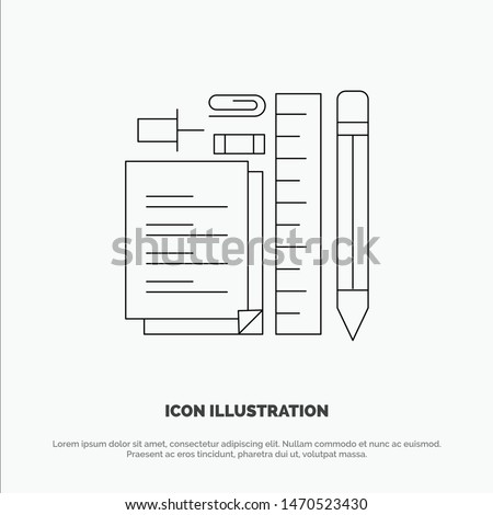Stationary, Pencil, Pen, Notepad, Pin Line Icon Vector. Vector Icon Template background