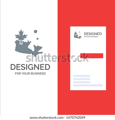 Map, Canada, Leaf Grey Logo Design and Business Card Template. Vector Icon Template background