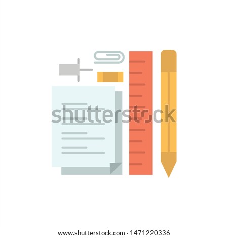 Stationary, Pencil, Pen, Notepad, Pin  Flat Color Icon. Vector icon banner Template. Vector Icon Template background