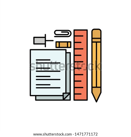 Stationary, Pencil, Pen, Notepad, Pin  Flat Color Icon. Vector icon banner Template