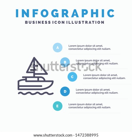 Boat, Ship, Indian, Country Line icon with 5 steps presentation infographics Background