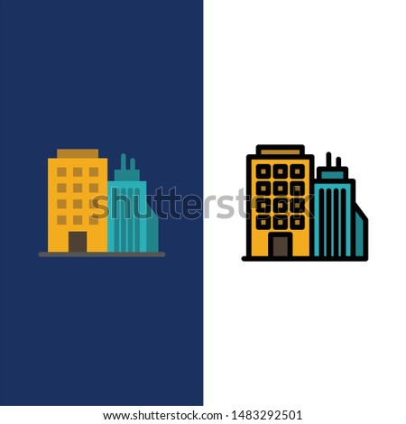 Building, Office, Tower, Head office  Icons. Flat and Line Filled Icon Set Vector Blue Background