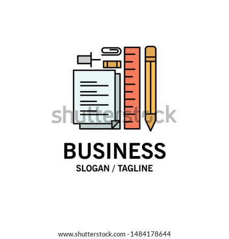 Stationary, Pencil, Pen, Notepad, Pin Business Logo Template. Flat Color. Vector Icon Template background