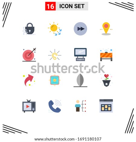 Pack of 16 creative Flat Colors of shooting; bulls; forward; ambition; point Editable Pack of Creative Vector Design Elements