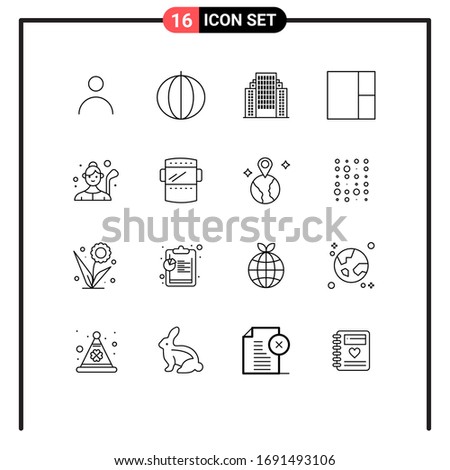 Set of 16 Commercial Outlines pack for golf player; female golf; vegetables; layout; company Editable Vector Design Elements