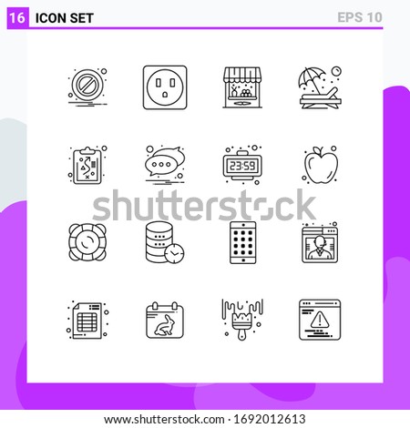 Modern Set of 16 Outlines Pictograph of chat; management; ship; clipboard; sun Editable Vector Design Elements