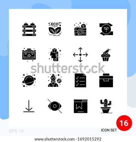 Mobile Interface Solid Glyph Set of 16 Pictograms of right; arrow; green; electronic; discount Editable Vector Design Elements
