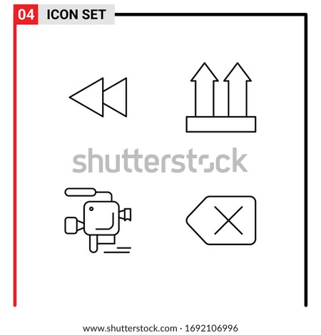 4 Universal Line Signs Symbols of arrow; cinema; rewind; transport; film camera Editable Vector Design Elements