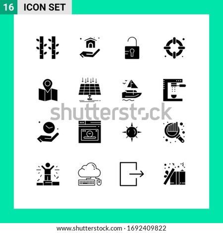 Stock Vector Icon Pack of 16 Line Signs and Symbols for panel; pointer; study; map; lifebuoy Editable Vector Design Elements
