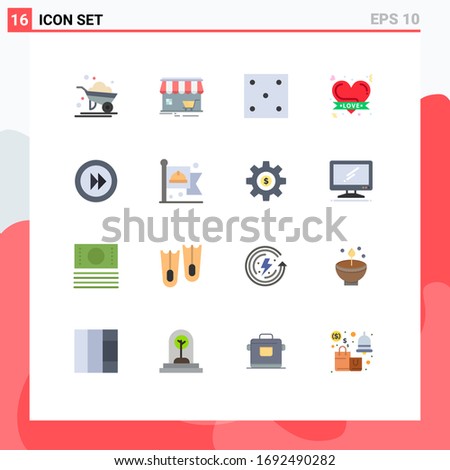 Pack of 16 Modern Flat Colors Signs and Symbols for Web Print Media such as forward; love; shopping; hearts; sport Editable Pack of Creative Vector Design Elements