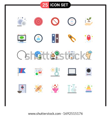 25 Flat Color concept for Websites Mobile and Apps leaf; minus; ban; interface; circle Editable Vector Design Elements