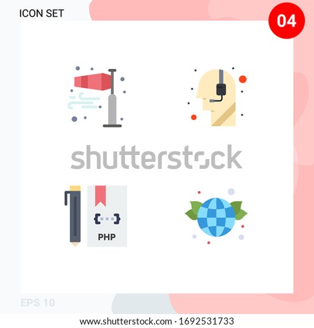 Set of 4 Vector Flat Icons on Grid for air; coding; pole wind; call; development Editable Vector Design Elements