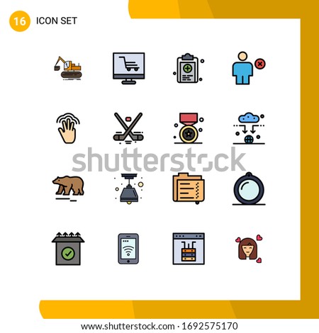 Universal Icon Symbols Group of 16 Modern Flat Color Filled Lines of fingers; human; clipboard; delete; avatar Editable Creative Vector Design Elements