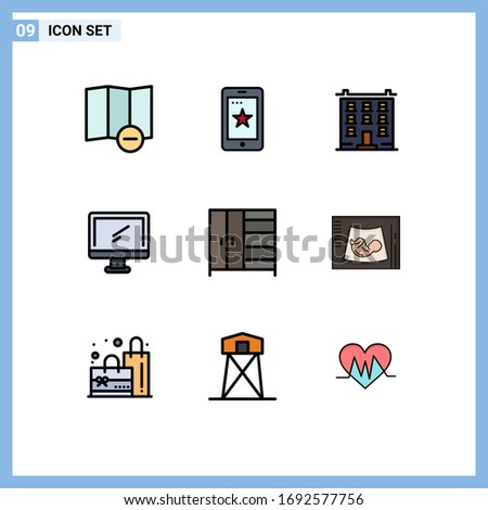 Stock Vector Icon Pack of 9 Line Signs and Symbols for interior; pc; construction; imac; monitor Editable Vector Design Elements