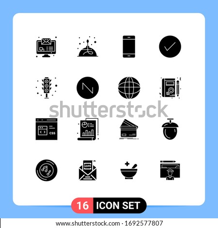 16 Universal Solid Glyph Signs Symbols of tick; check; computers; arrows; smart phone Editable Vector Design Elements