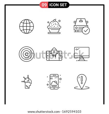 9 User Interface Outline Pack of modern Signs and Symbols of app; line; car; interface; ok Editable Vector Design Elements