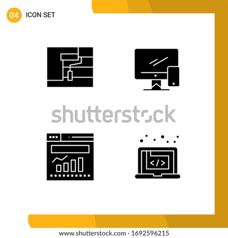 4 Universal Solid Glyphs Set for Web and Mobile Applications construction; chart; tool; device; internet Editable Vector Design Elements